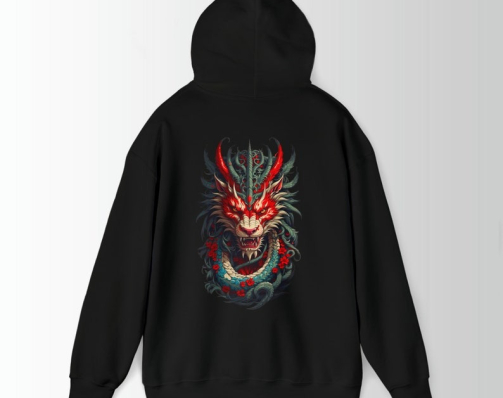 Dragon Print Hoodie, Dragon Streetwear, Dragon Graphic Hoodie, Unisex Heavy Blend Hoodie